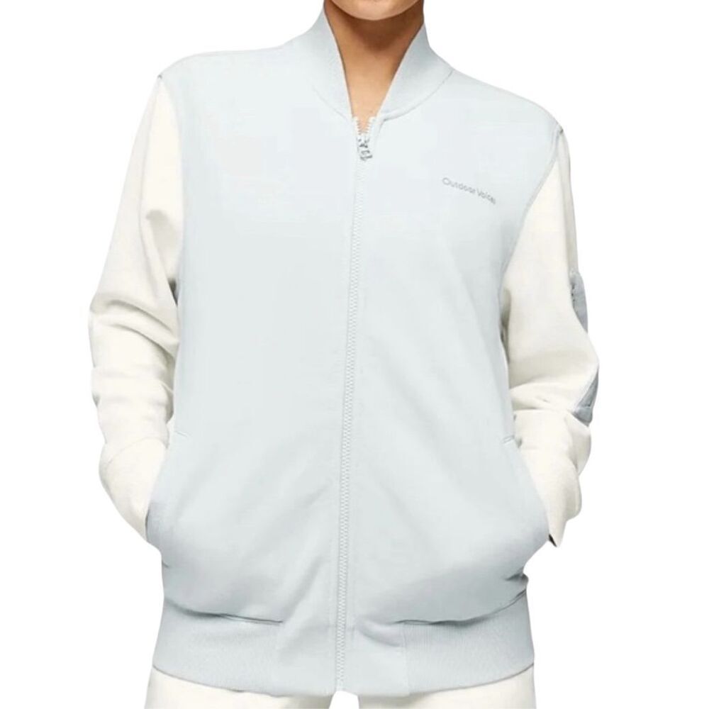 NWOT Outdoor Voices Pickup Bomber Jacket Pastel Blue White Track Jacket Women's